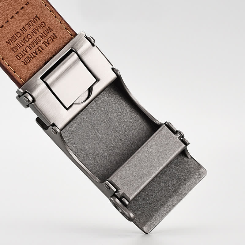 Simple Brown Business Gentleman Automatic Buckle Leather Belt - image 4