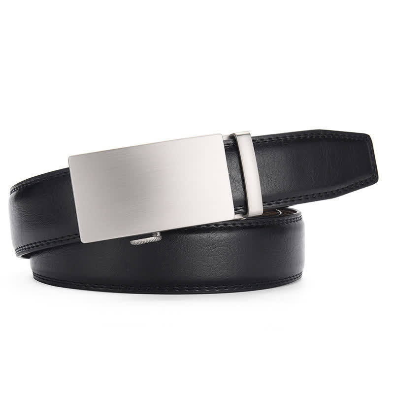 Matte Blank Automatic Buckle Crack Pattern Leather Belt - Black - 46 - image 3
