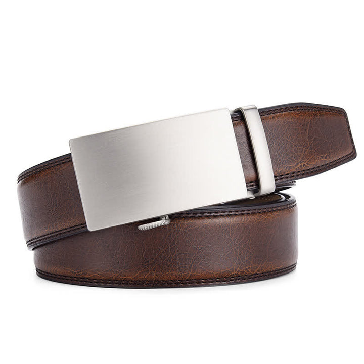 Matte Blank Automatic Buckle Crack Pattern Leather Belt - Brown - 46 - image 6