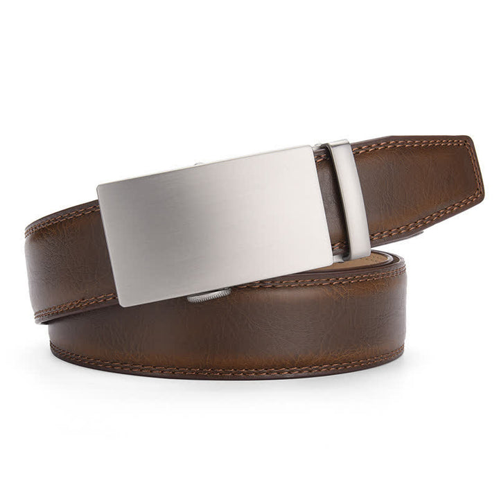 Matte Blank Automatic Buckle Crack Pattern Leather Belt - Yellowish-Brown - 46 - image 9