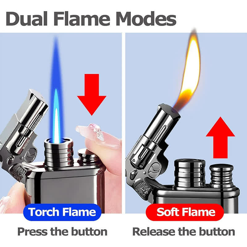 Guns Design Refillable Double Flame Butane Lighter With Clock - image 2