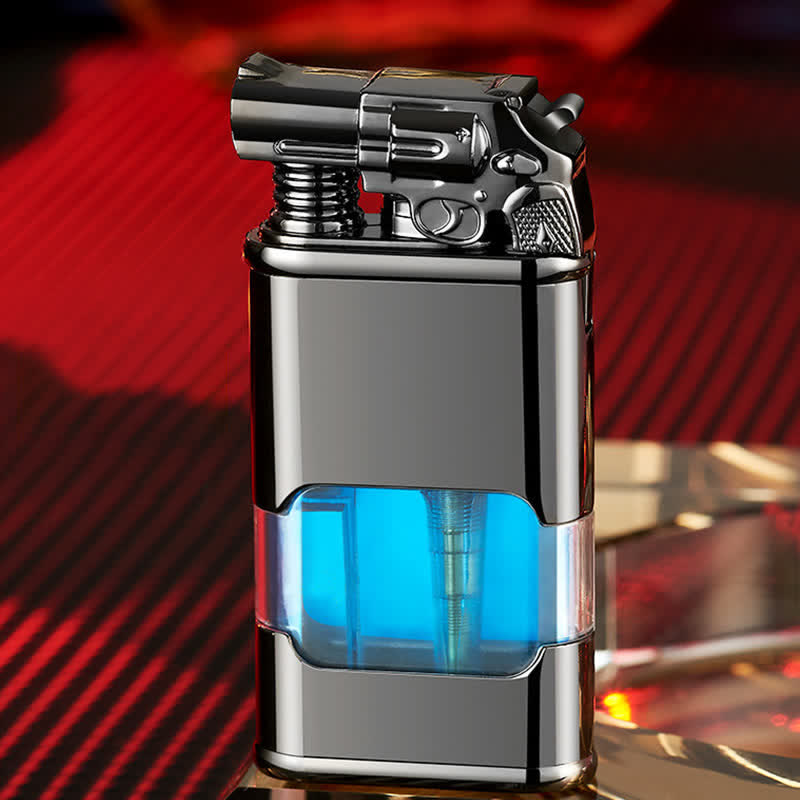 Guns Design Refillable Double Flame Butane Lighter With Clock
