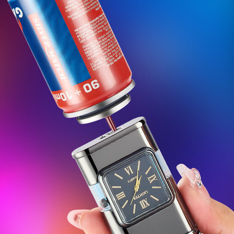 Eagle Head Design Refillable Double Flame Butane Lighter With Clock
