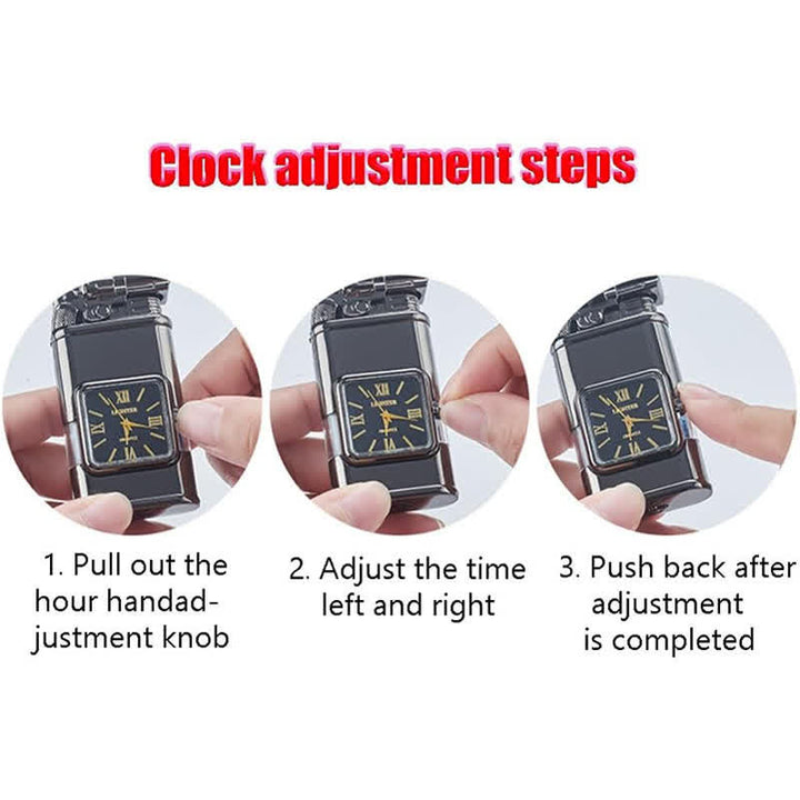 Guns Design Refillable Double Flame Butane Lighter With Clock - image 3