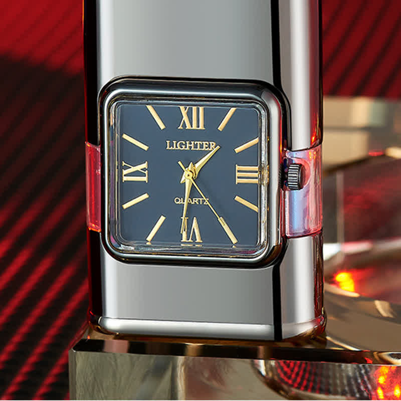 Eagle Head Design Refillable Double Flame Butane Lighter With Clock