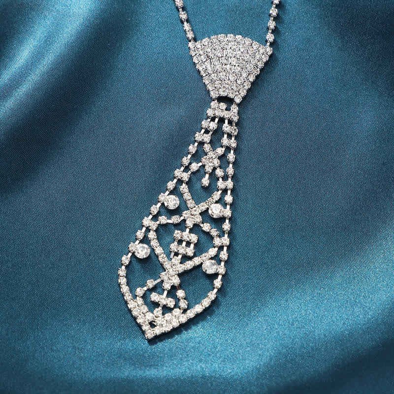Crystal Rhinestone Party Jewelry Creative Necktie Necklace - Silver - image 0