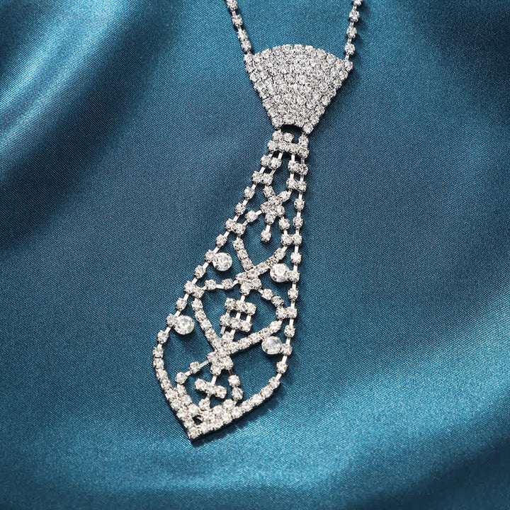 Crystal Rhinestone Party Jewelry Creative Necktie Necklace - Silver - image 0