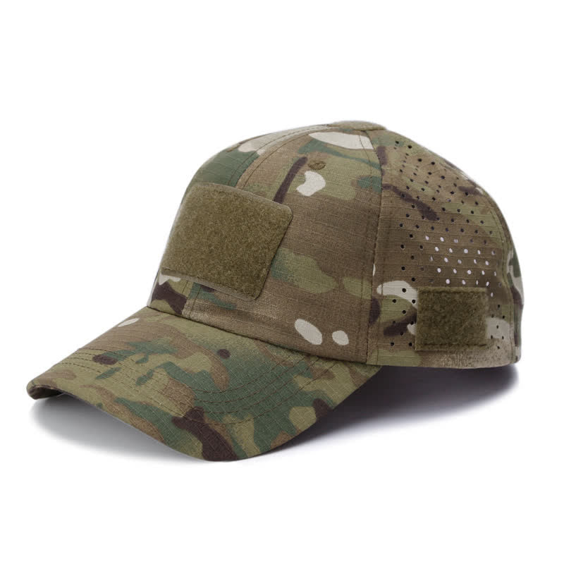 Velcro Glasses Hole Breathable Camouflage Baseball Cap