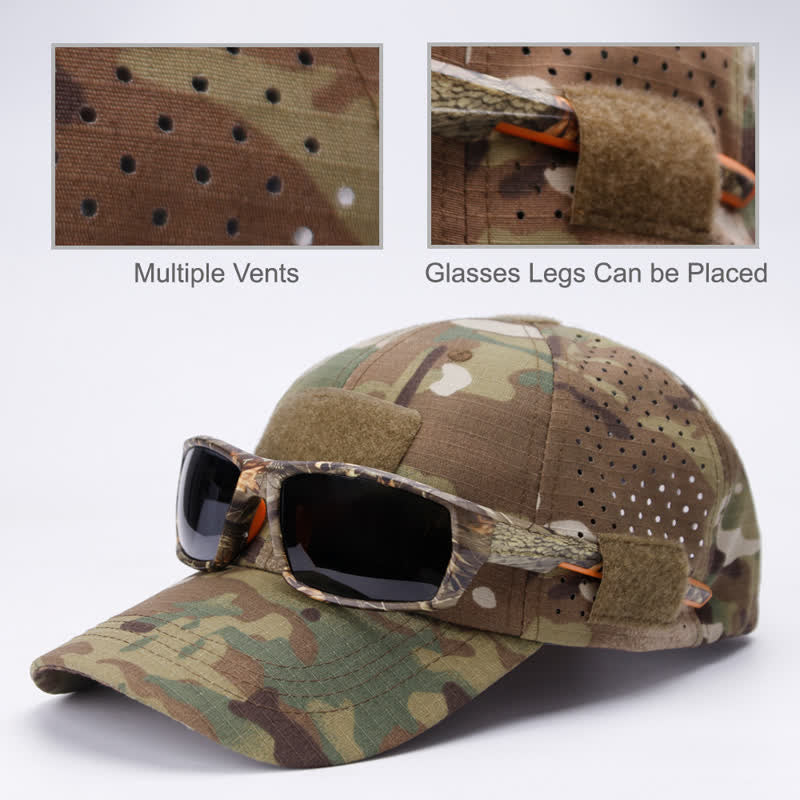 Velcro Glasses Hole Breathable Camouflage Baseball Cap