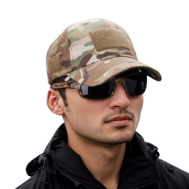 Velcro Glasses Hole Breathable Camouflage Baseball Cap