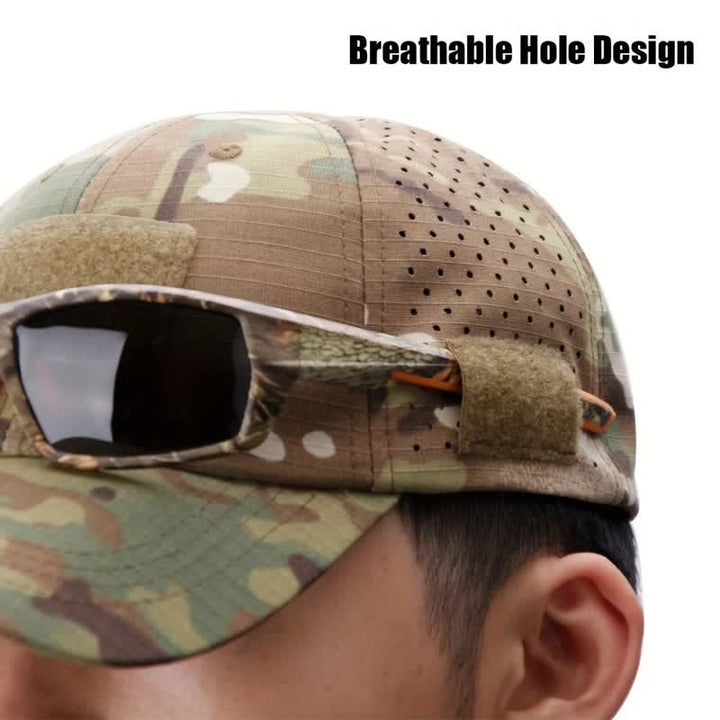 Velcro Glasses Hole Breathable Camouflage Baseball Cap