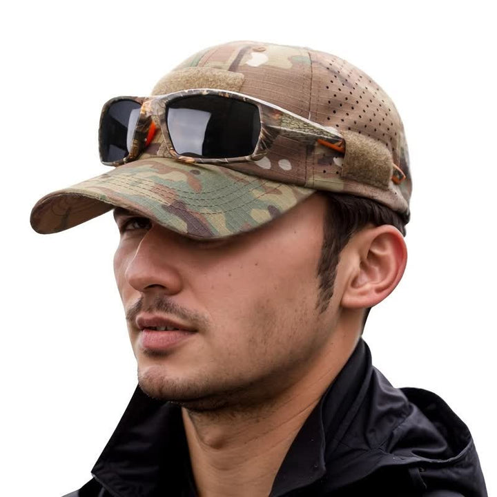 Velcro Glasses Hole Breathable Camouflage Baseball Cap