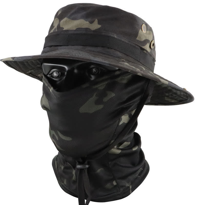 2Pcs Men's Head Cover Face Mask Camouflage Tactical Bucket Hat