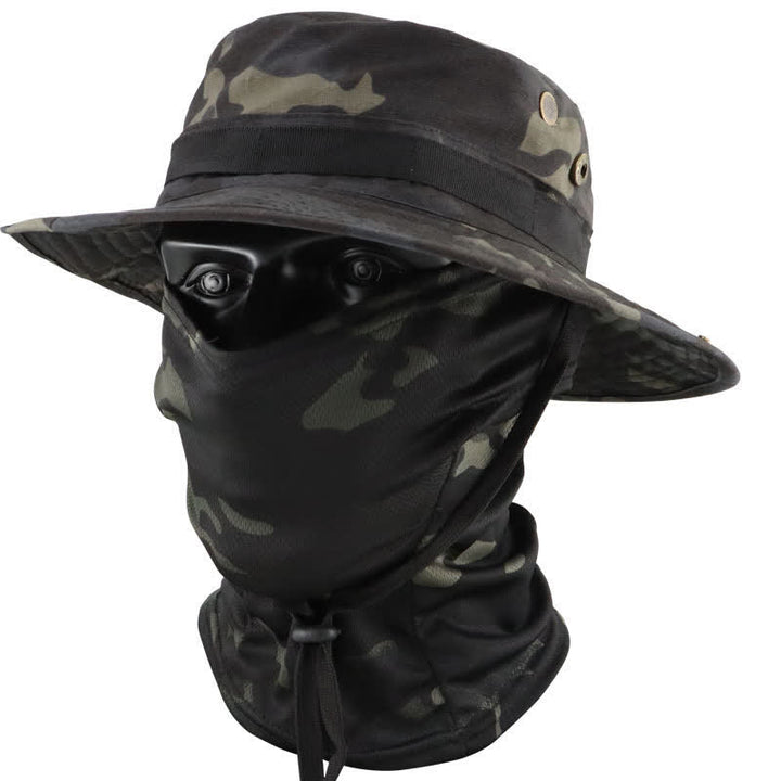 2Pcs Men's Head Cover Face Mask Camouflage Tactical Bucket Hat