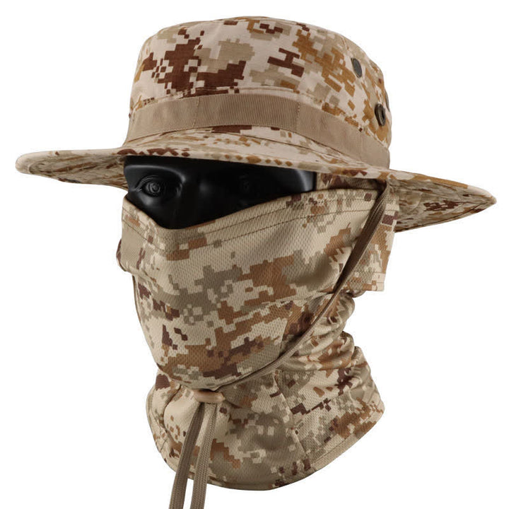 2Pcs Men's Head Cover Face Mask Camouflage Tactical Bucket Hat