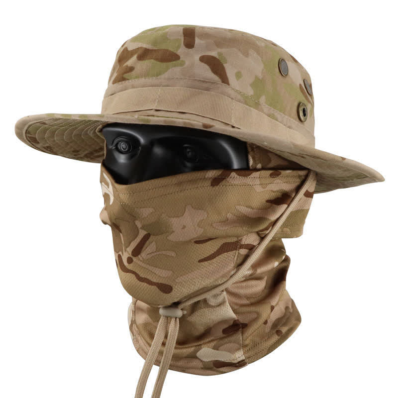2Pcs Men's Head Cover Face Mask Camouflage Tactical Bucket Hat