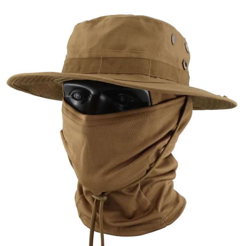 2Pcs Men's Head Cover Face Mask Camouflage Tactical Bucket Hat