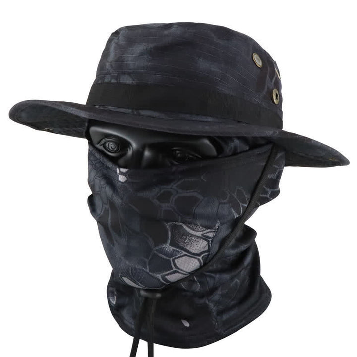 2Pcs Men's Head Cover Face Mask Camouflage Tactical Bucket Hat