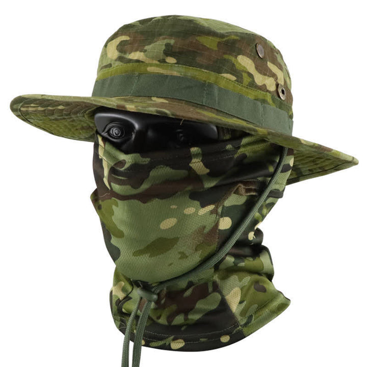 2Pcs Men's Head Cover Face Mask Camouflage Tactical Bucket Hat