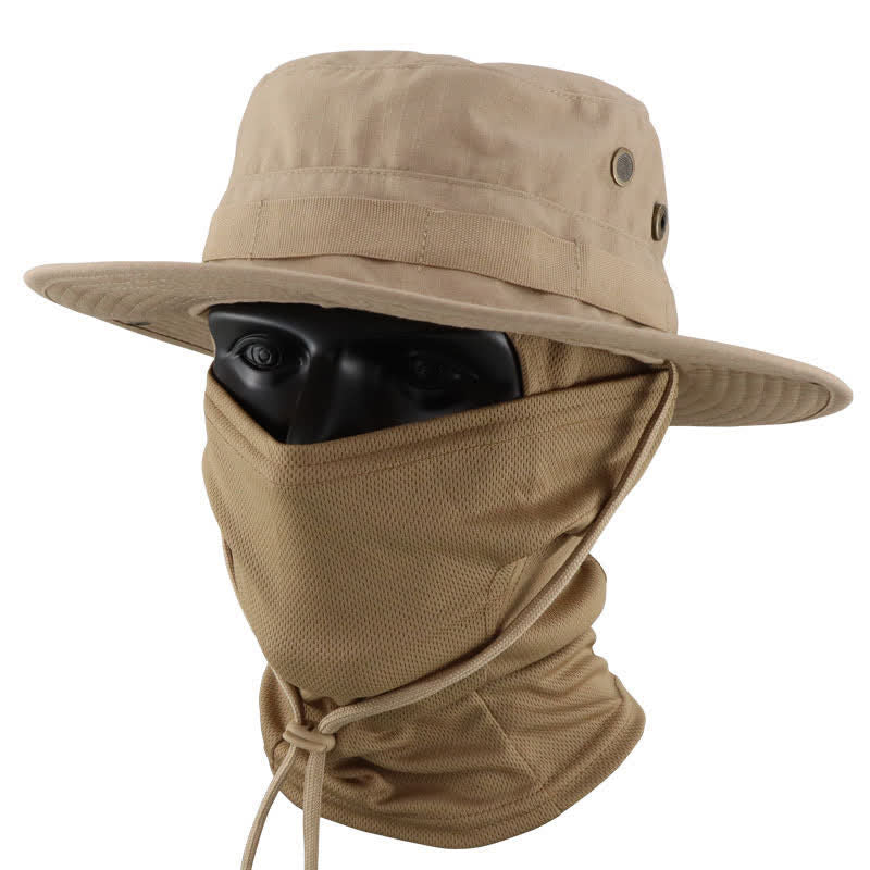 2Pcs Men's Head Cover Face Mask Camouflage Tactical Bucket Hat