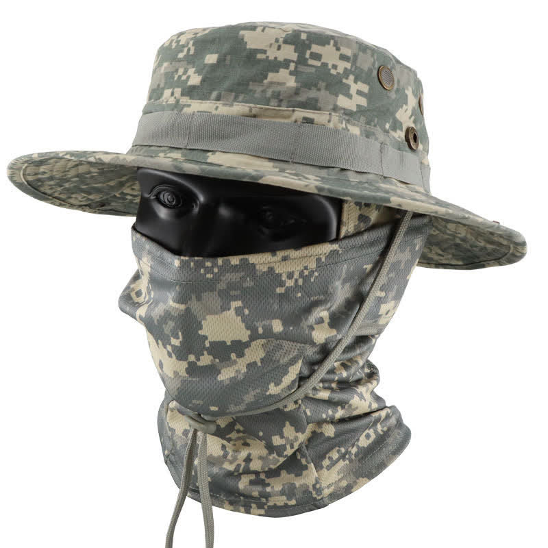 2Pcs Men's Head Cover Face Mask Camouflage Tactical Bucket Hat