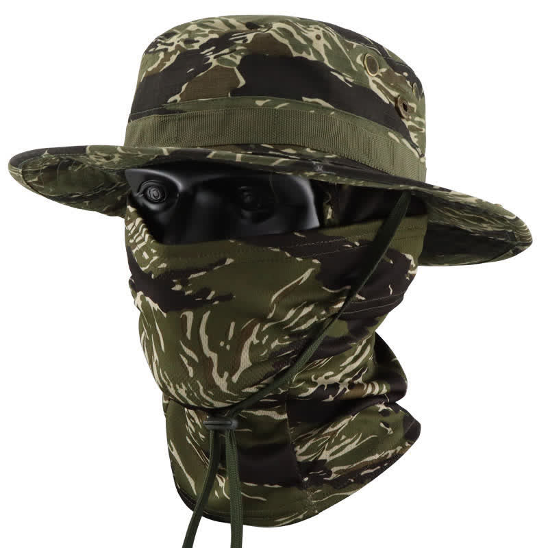 2Pcs Men's Head Cover Face Mask Camouflage Tactical Bucket Hat