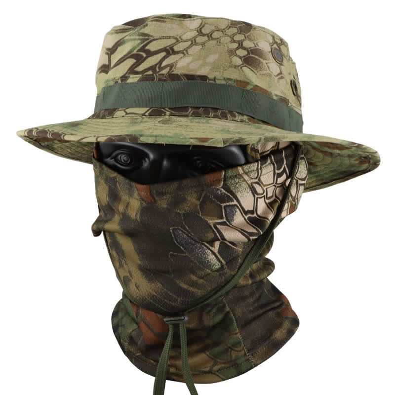 2Pcs Men's Head Cover Face Mask Camouflage Tactical Bucket Hat