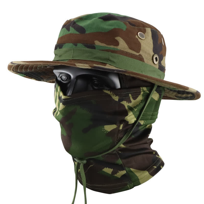 2Pcs Men's Head Cover Face Mask Camouflage Tactical Bucket Hat