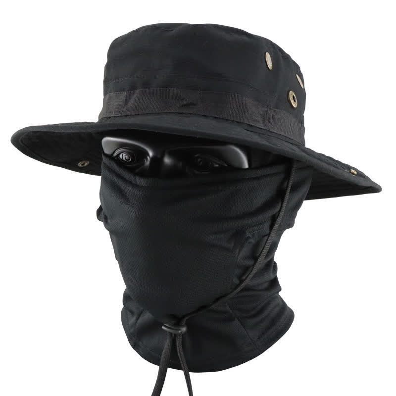 2Pcs Men's Head Cover Face Mask Camouflage Tactical Bucket Hat