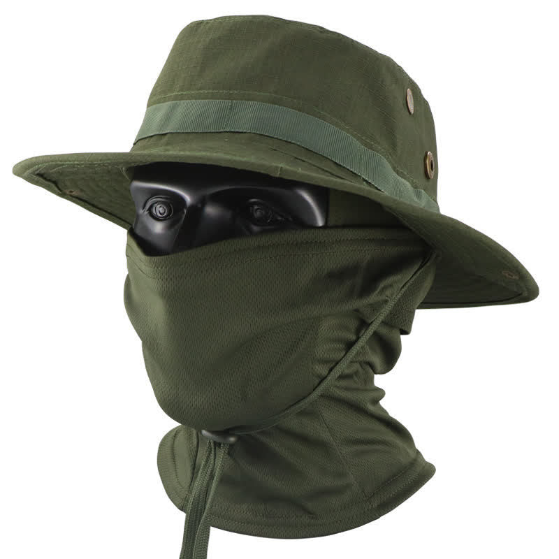 2Pcs Men's Head Cover Face Mask Camouflage Tactical Bucket Hat