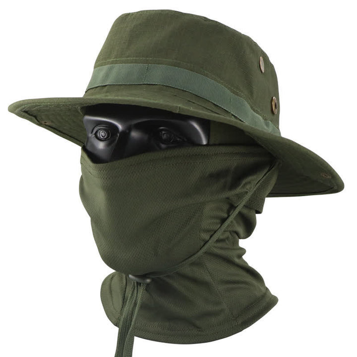 2Pcs Men's Head Cover Face Mask Camouflage Tactical Bucket Hat