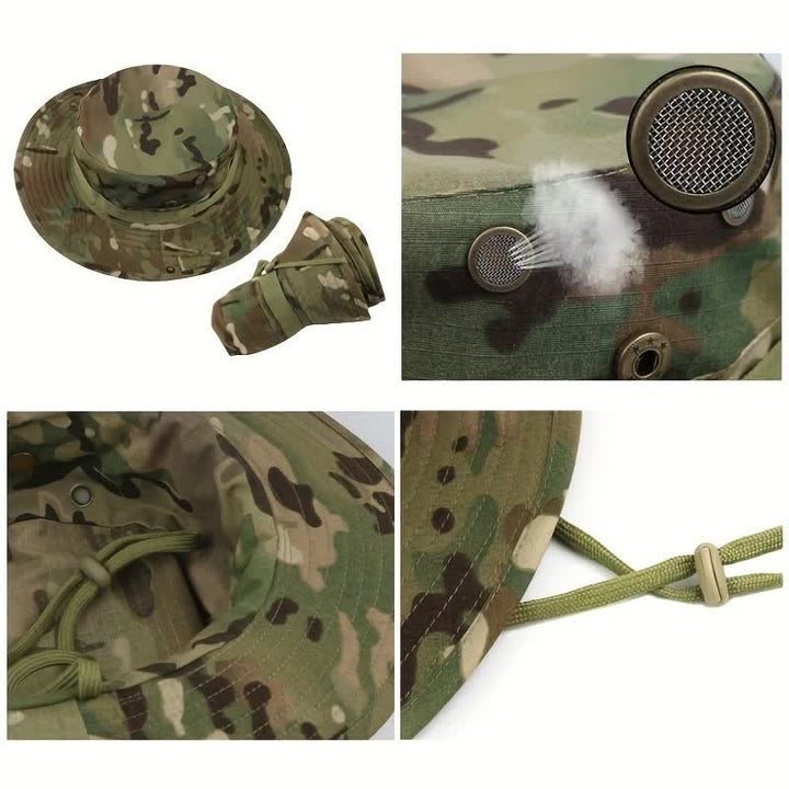2Pcs Men's Head Cover Face Mask Camouflage Tactical Bucket Hat
