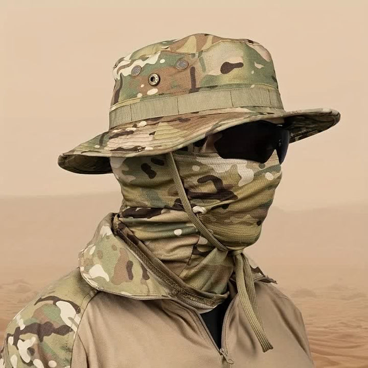 2Pcs Men's Head Cover Face Mask Camouflage Tactical Bucket Hat