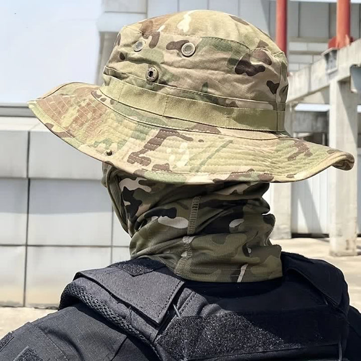 2Pcs Men's Head Cover Face Mask Camouflage Tactical Bucket Hat