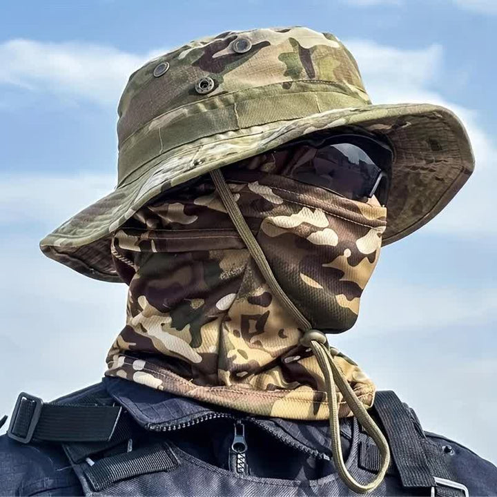 2Pcs Men's Head Cover Face Mask Camouflage Tactical Bucket Hat