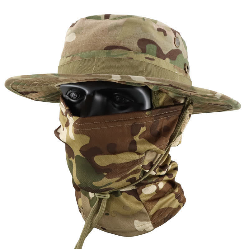 2Pcs Men's Head Cover Face Mask Camouflage Tactical Bucket Hat