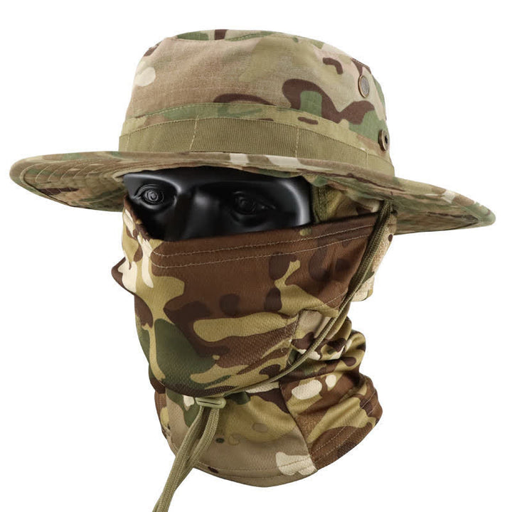 2Pcs Men's Head Cover Face Mask Camouflage Tactical Bucket Hat