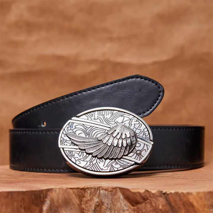 Men's DIY Angel Wings Hidden Folding Knife Leather Belt - Angel Wings - Black PU Belt - 42 - image 3