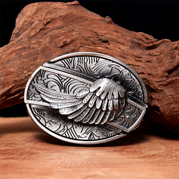 Men's DIY Angel Wings Hidden Folding Knife Leather Belt