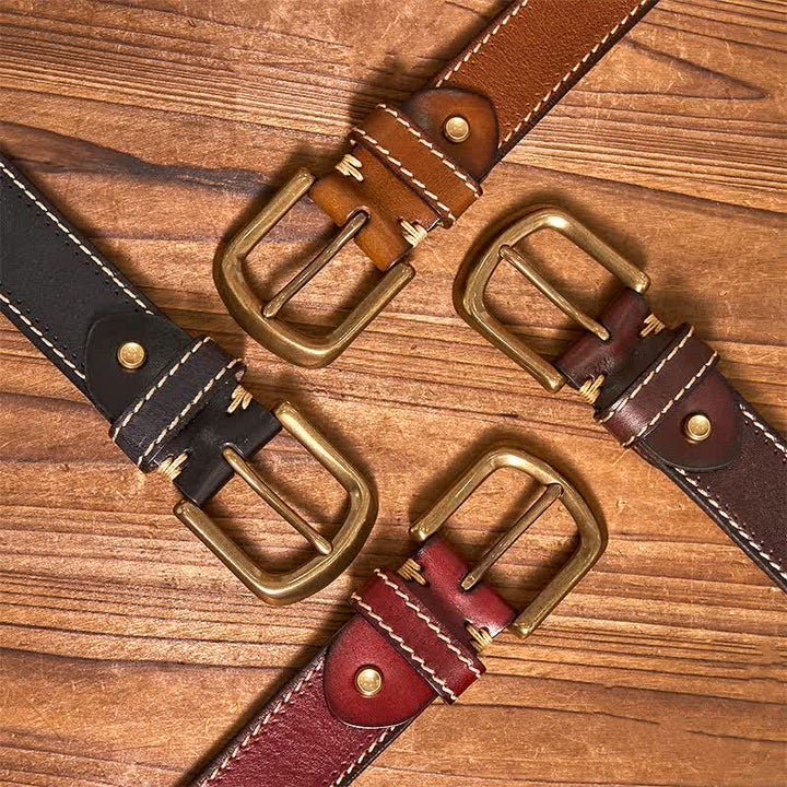 Men's Luxury Stitched Cowhide Leather Belt - image 2