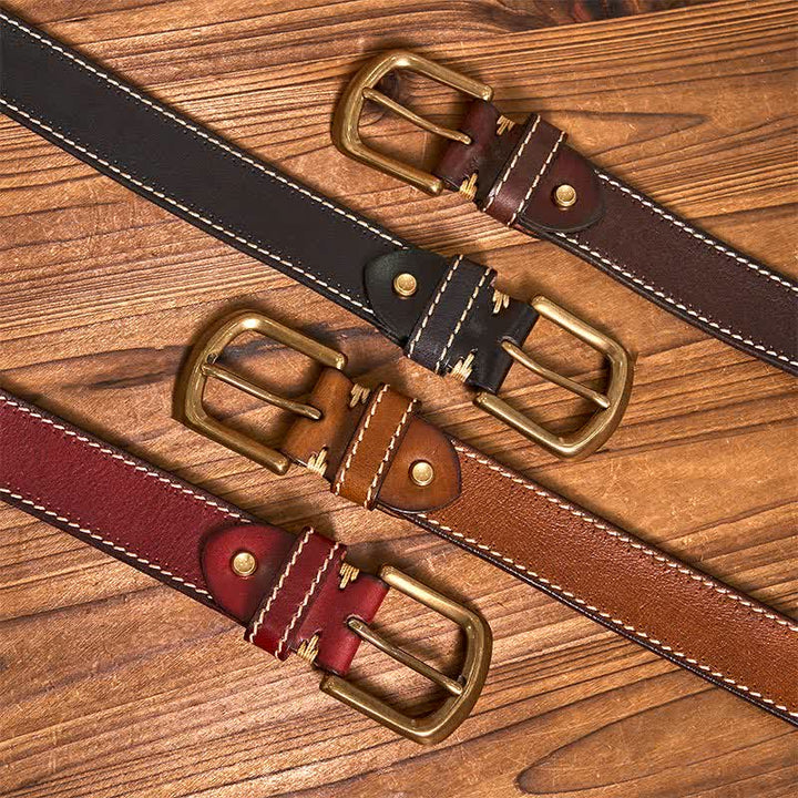 Men's Luxury Stitched Cowhide Leather Belt - image 1
