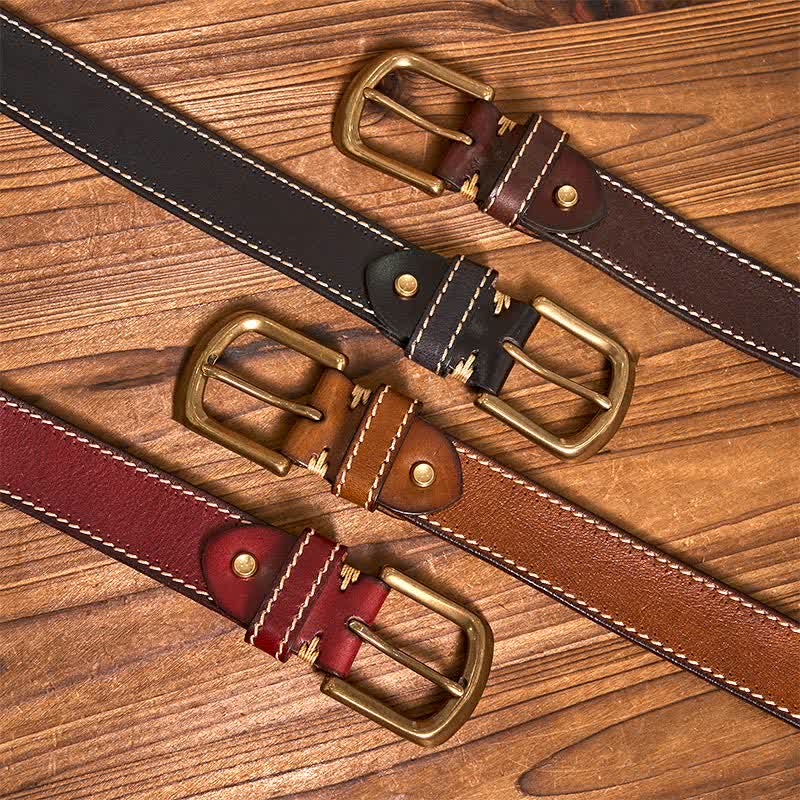 Men's Luxury Stitched Cowhide Leather Belt - image 1