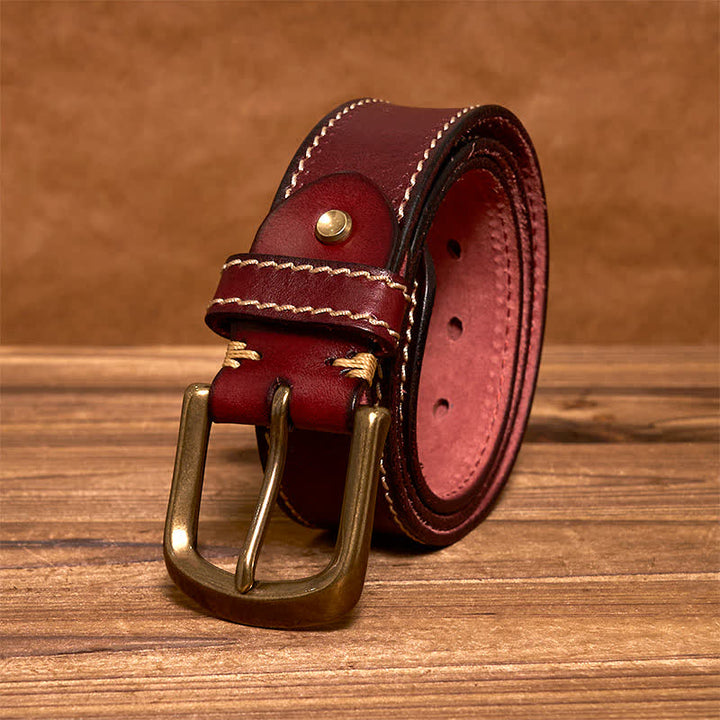 Men's Luxury Stitched Cowhide Leather Belt - Reddish Brown - 44 - image 15