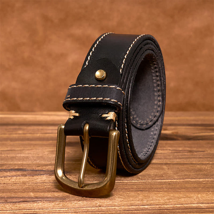 Men's Luxury Stitched Cowhide Leather Belt - Black - 44 - image 6