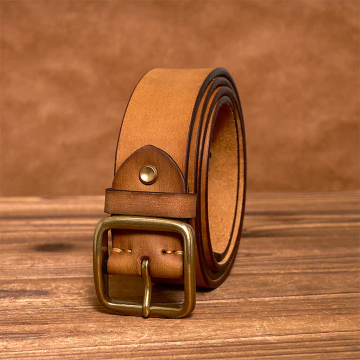 Simple Chic Vintage Brass Square Buckle Leather Belt - image 3
