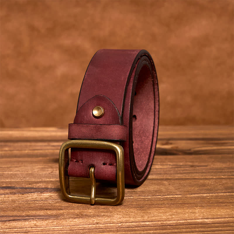 Simple Chic Vintage Brass Square Buckle Leather Belt
