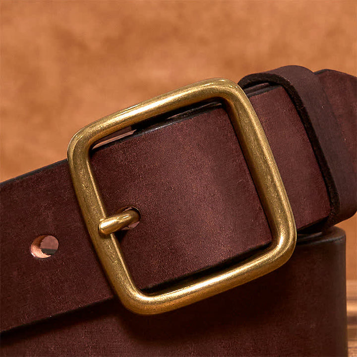 Simple Chic Vintage Brass Square Buckle Leather Belt