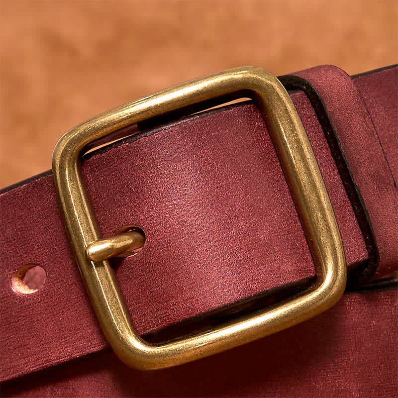 Simple Chic Vintage Brass Square Buckle Leather Belt