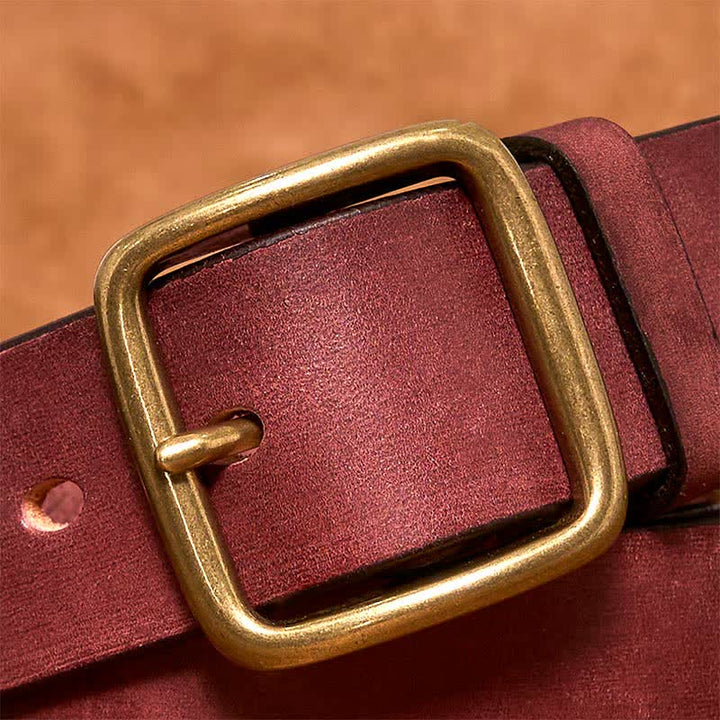 Simple Chic Vintage Brass Square Buckle Leather Belt