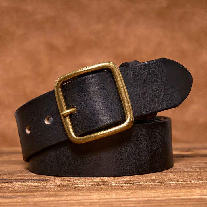 Simple Chic Vintage Brass Square Buckle Leather Belt
